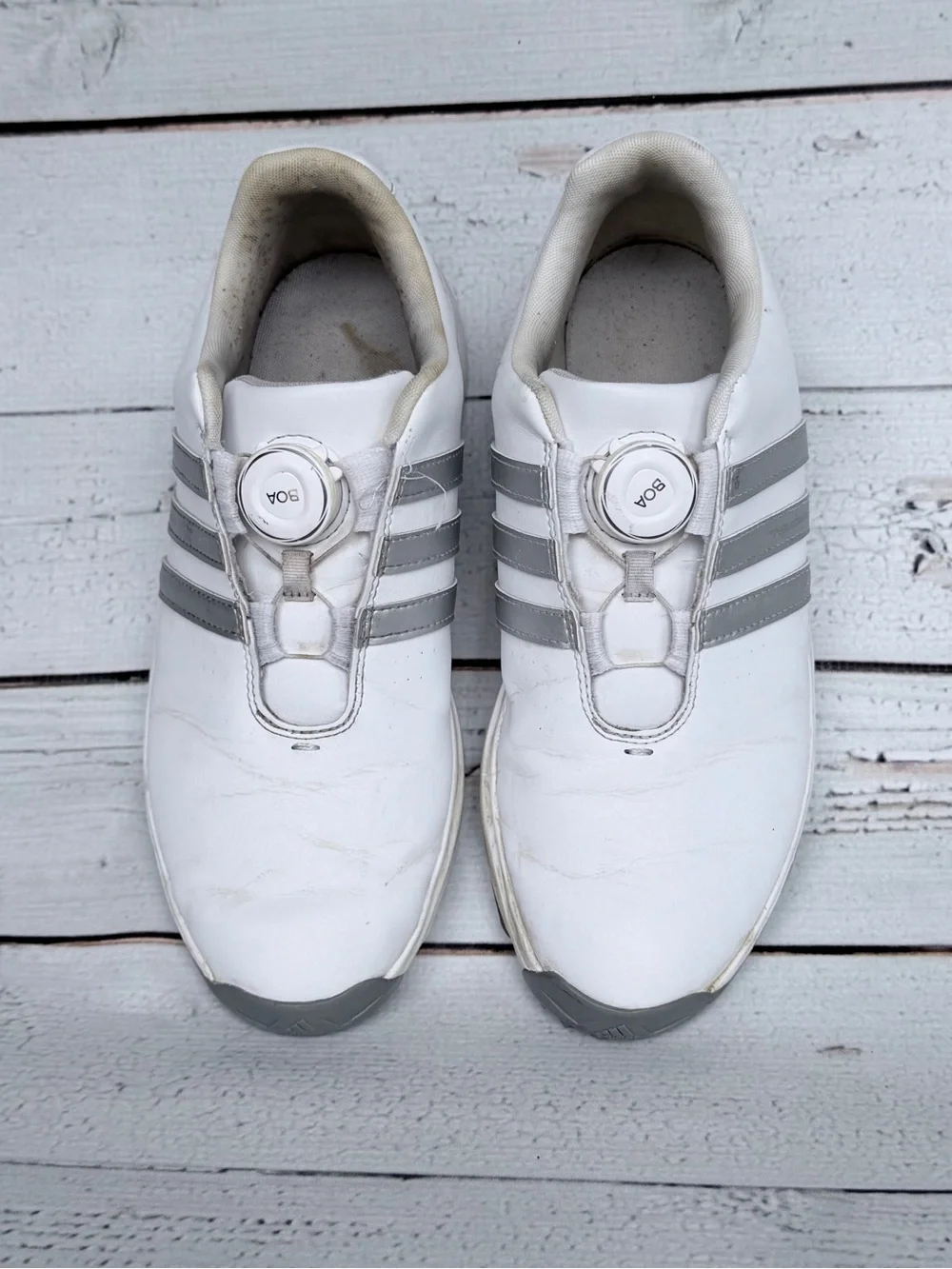 adidas Youth Tour360 24 BOA Spiked Golf Shoes White Silver - Size 7